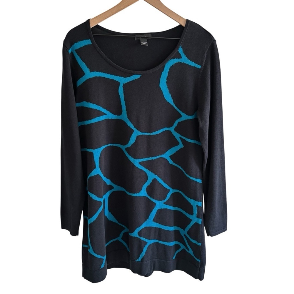 Alfani Knit Sweater Tunic Top Size Large Office Casual Bold Print Long Sleeve